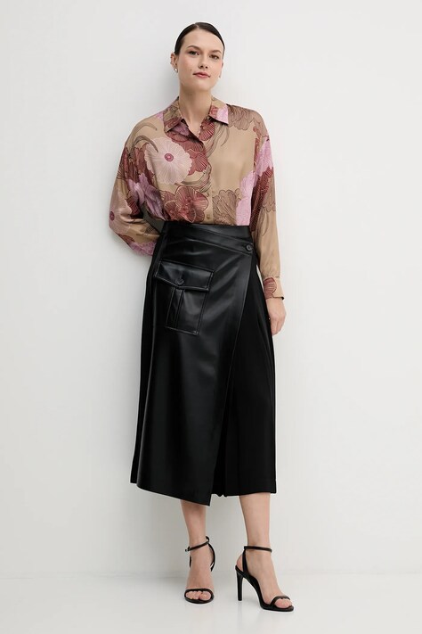 Sisley spódnica kolor czarny midi rozkloszowana 4SNML0034