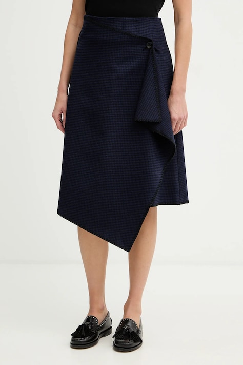 Sukňa s prímesou vlny Sisley tmavomodrá farba, midi, áčkový strih, 41JML0036
