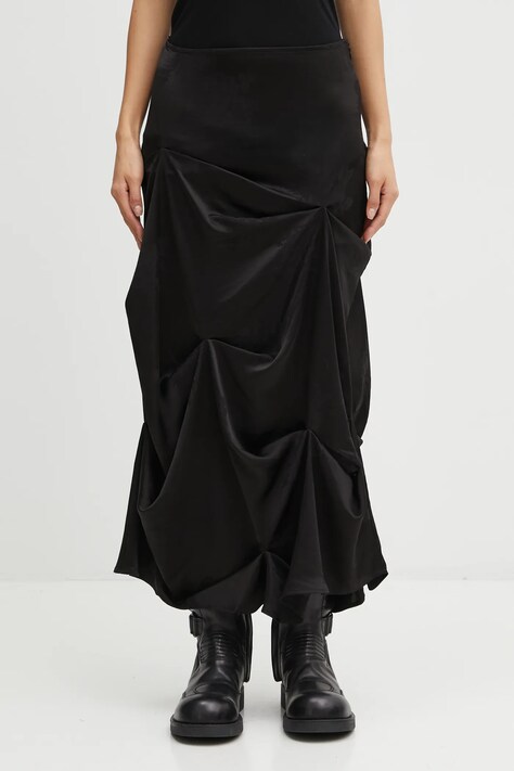 GANNI spódnica Fluid Satin Jacquard Tuck Detail Long kolor czarny midi prosta W0997