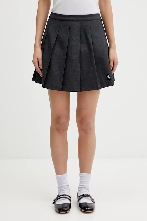 Sporty & Rich spódnica z dodatkiem wełny SRC Wool School kolor szary mini rozkloszowana SK02266302GY11