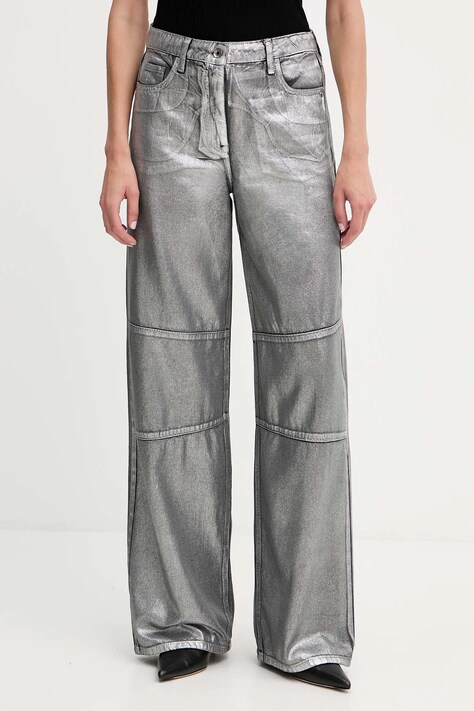 Patrizia Pepe spodnie bawełniane damskie kolor srebrny szerokie high waist 8P0737 D114
