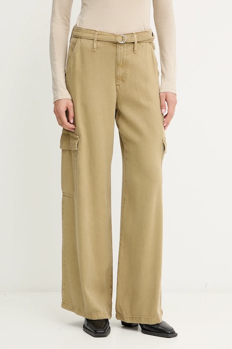 Levi's pantaloni BAGGY DAD CARGO culoarea verde, lat, medium waist, 003IN.0005