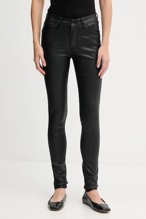 Nohavice Pepe Jeans čierna farba, priliehavé, vysoký pás, PL20472889OA