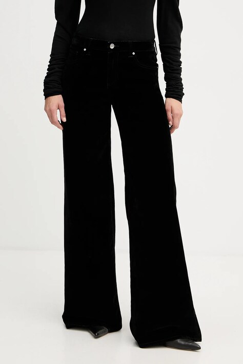 Armani Exchange spodnie welurowe damskie kolor czarny proste high waist XW001184 AF16093