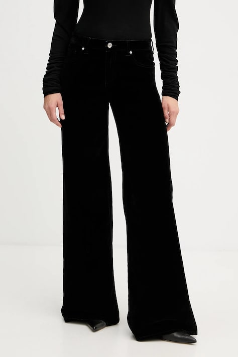 Armani Exchange pantaloni de catifea culoarea negru, drept, high waist, XW001184 AF16093