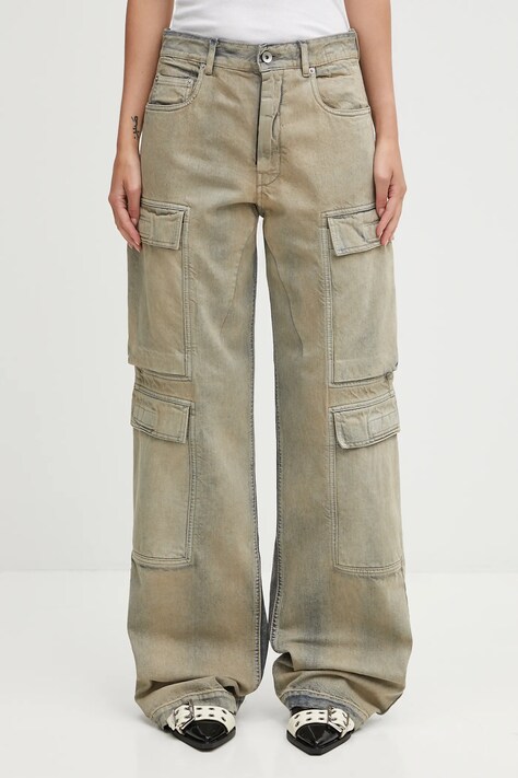 Rick Owens DRKSHDW jeansy bawełniane Double Cargo damskie medium waist DS02E7308.DMP