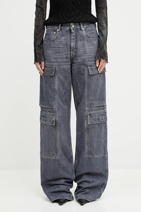 Bavlnené rifle Rick Owens DRKSHDW Double Cargo stredne vysoký pás, DS02E7308.DGY