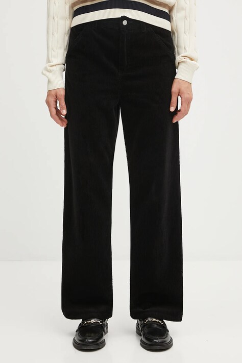 Вельветовые брюки Carhartt WIP W' Simple Pant цвет чёрный прямые высокая посадка I033889.8902