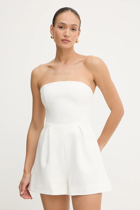 Bardot salopetă culoarea alb, cold shoulder, 59980PB
