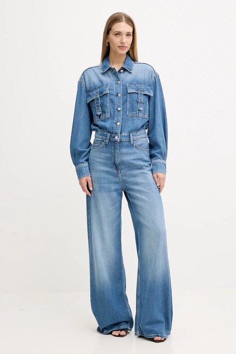 Guess kombinezon jeansowy KINSLEY kolor niebieski z kołnierzykiemm W5YD58 D5B94