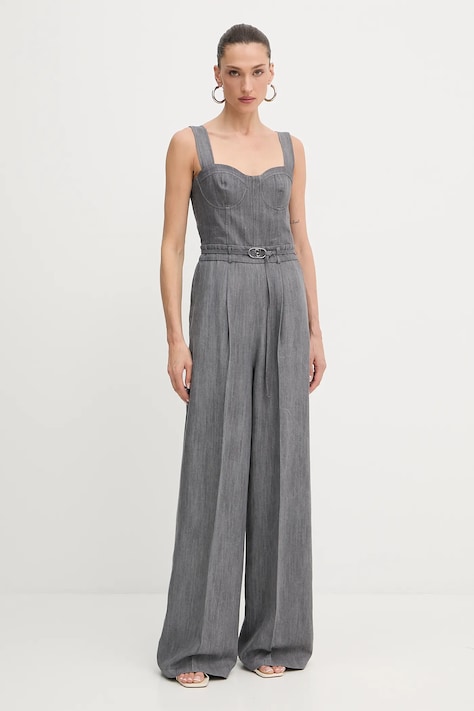 Overal Liu Jo šedá barva, s výstřihem do v, UF5199.D0266