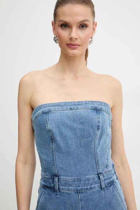 Guess kombinezon jeansowy DONNA kolor granatowy z dekoltem okrągłym W5BD1F D4LU0