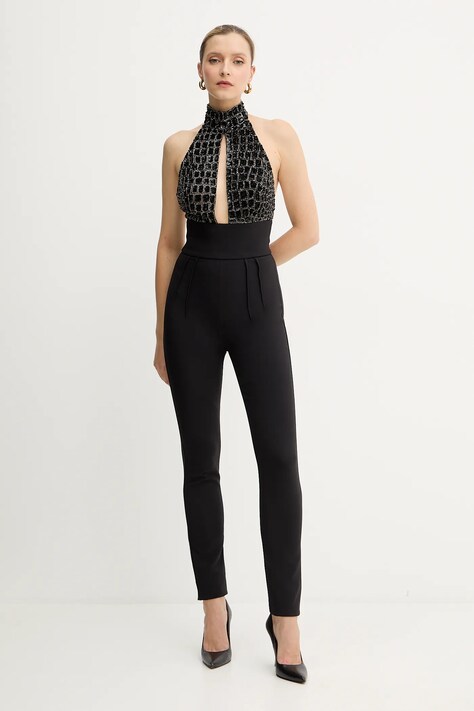 Elisabetta Franchi salopetă culoarea negru, cu decolteu rotund, TU06257E2