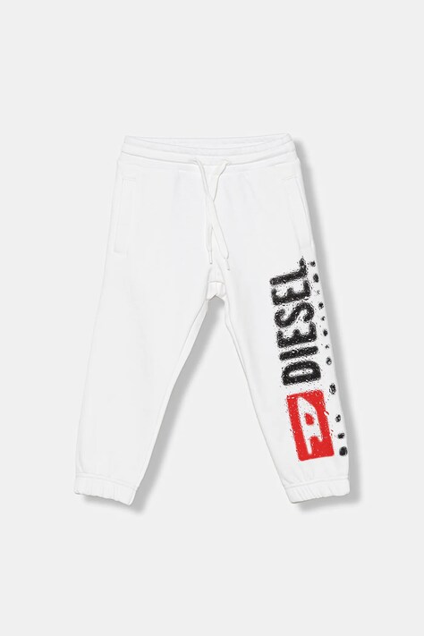 Diesel spodnie dresowe bawełniane dziecięce PANTLI TROUSERS kolor biały z nadrukiem J02445