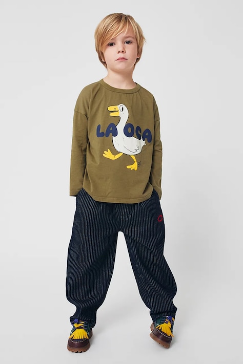 Bobo Choses pantaloni de bumbac pentru copii Tic Tac Toe culoarea bleumarin, uni, 225AC079