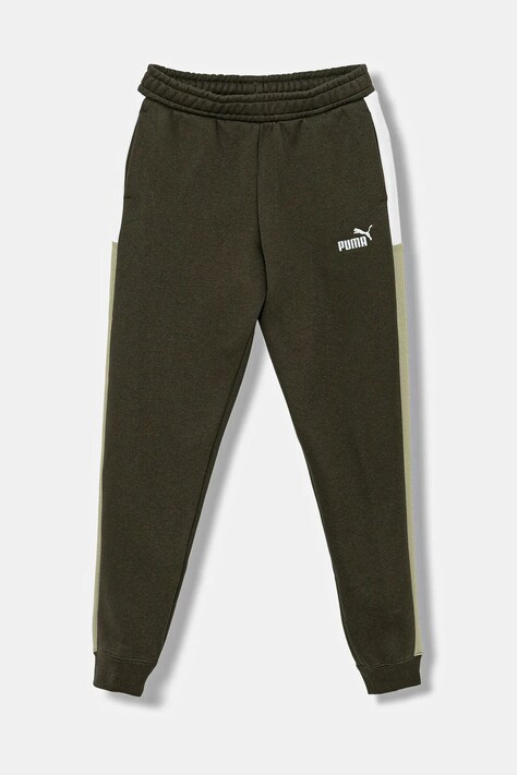 Puma spodnie dresowe dziecięce ESS BLOCK Sweatpants FL B kolor zielony wzorzyste 690782