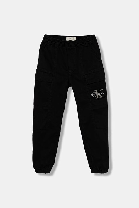 Dječje hlače Calvin Klein Jeans boja: crna, s aplikacijom, IB0IB02597