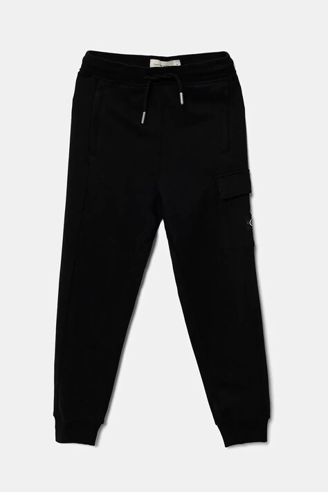 Dětské bavlněné tepláky Calvin Klein Jeans černá barva, IB0IB02199