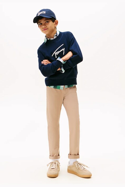 Tommy Hilfiger spodnie dziecięce z bawełną kolor brązowy gładkie KB0KB09638