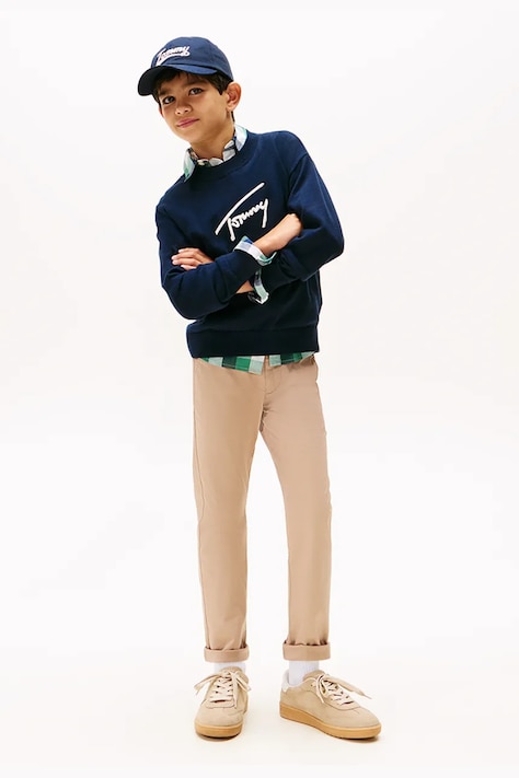 Tommy Hilfiger pantaloni con cotone per bambini colore marrone KB0KB09638