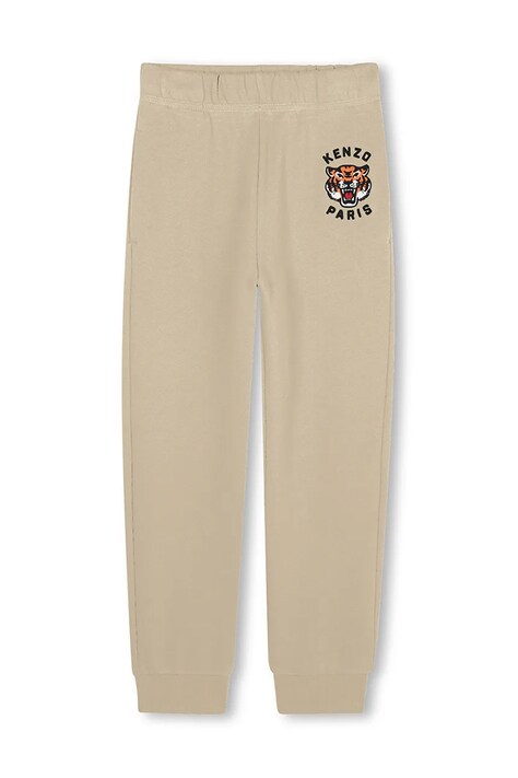Kenzo Kids spodnie dresowe bawełniane dziecięce kolor beżowy z aplikacją K61455