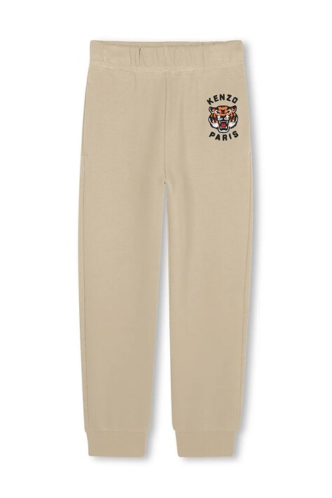 Kenzo Kids spodnie dresowe bawełniane dziecięce kolor beżowy z aplikacją K61455