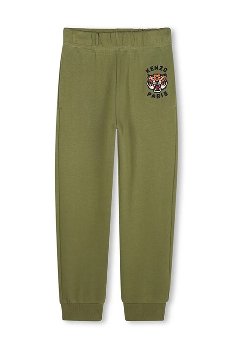 Kenzo Kids spodnie dresowe bawełniane dziecięce kolor zielony z aplikacją K61455