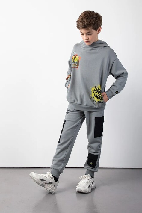 Coccodrillo spodnie dresowe z bawełną dziecięce kolor szary gładkie SPORTS BOY JUNIOR