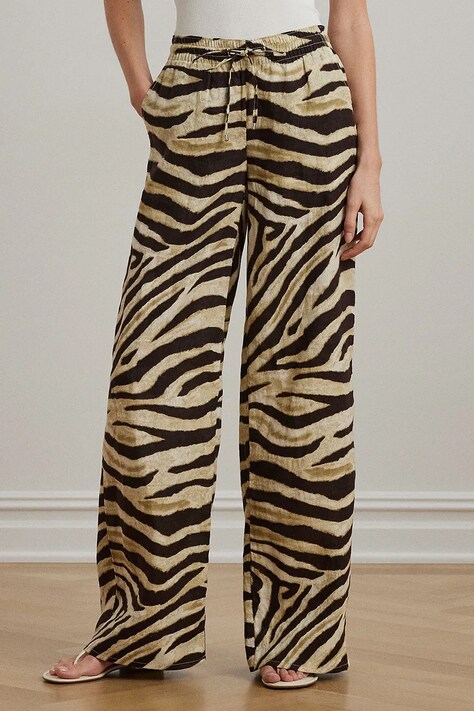 Lauren Ralph Lauren spodnie lniane damskie kolor biały szerokie high waist 200970777