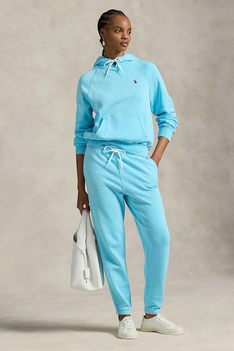 Polo Ralph Lauren spodnie dresowe damskie kolor turkusowy gładkie 211971694