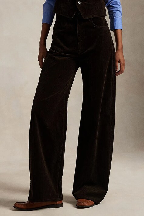 Polo Ralph Lauren pantaloni de catifea cord culoarea maro, drept, high waist, 211A87463