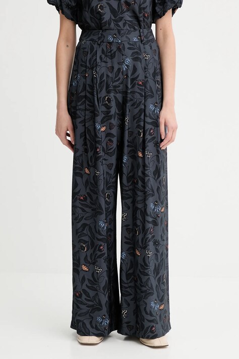 MUNTHE spodnie FAICUS damskie kolor granatowy szerokie high waist 253140225320