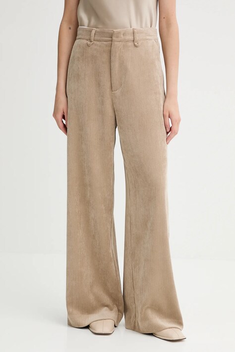 MUNTHE spodnie sztruksowe LELOUIS damskie kolor brązowy szerokie high waist 253143025310