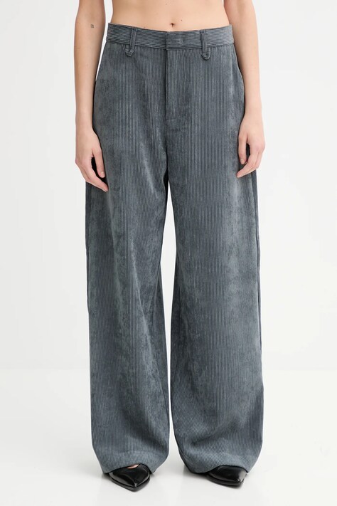 MUNTHE spodnie sztruksowe LELOUIS damskie kolor szary szerokie high waist 253143025310