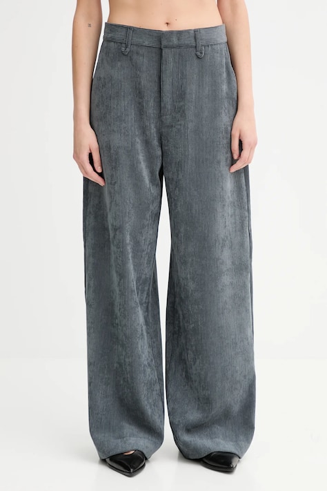Manšestrové kalhoty MUNTHE LELOUIS dámské, šedá barva, široké, high waist, 253143025310