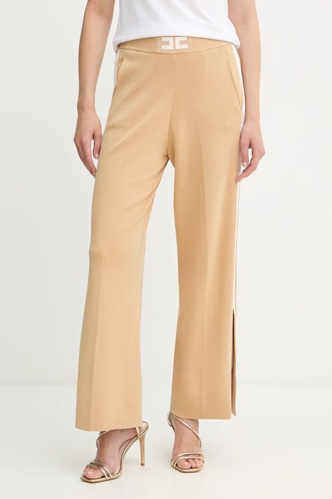 Elisabetta Franchi pantaloni de trening culoarea bej, cu imprimeu, KP69S56E2