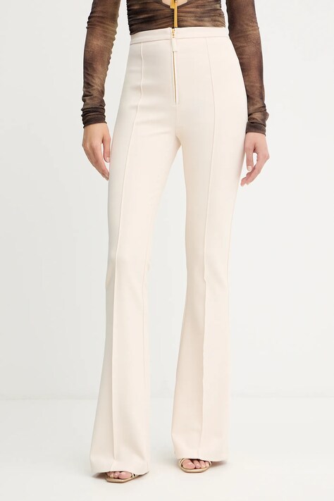 Elisabetta Franchi pantaloni culoarea bej, evazați, high waist, PA12256E2