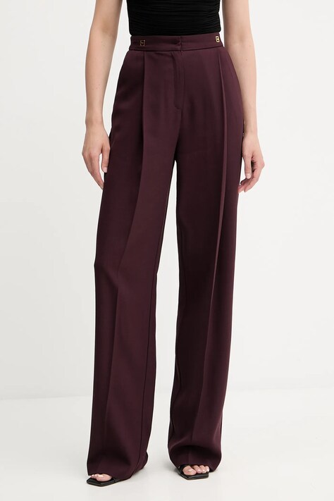 Elisabetta Franchi pantaloni din lână culoarea bordo, drept, high waist, PA12356E2
