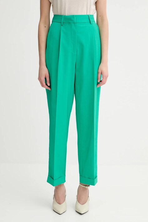 Morgan pantaloni culoarea verde, fason chinos, high waist, PAKOY