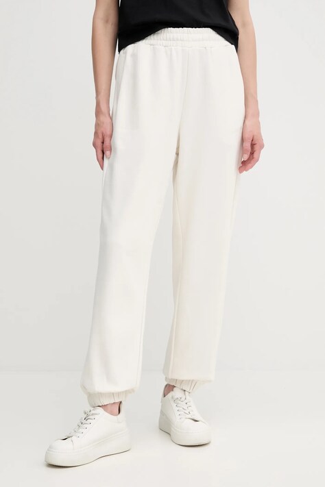 Calvin Klein spodnie dresowe bawełniane damskie kolor beżowy gładkie LV044C904G