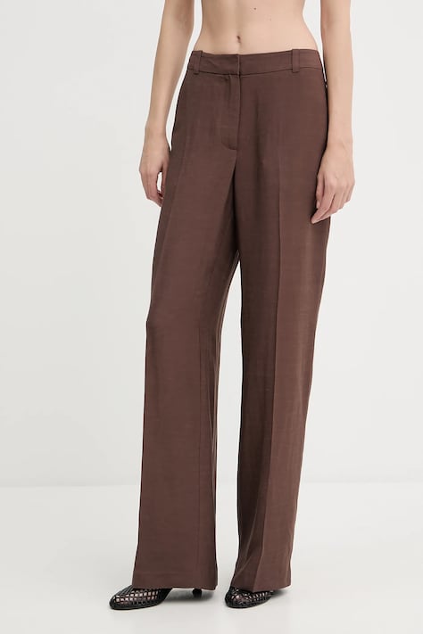 Samsoe Samsoe pantaloni din amestec de in SALARAY culoarea maro, lat, high waist, F25200023