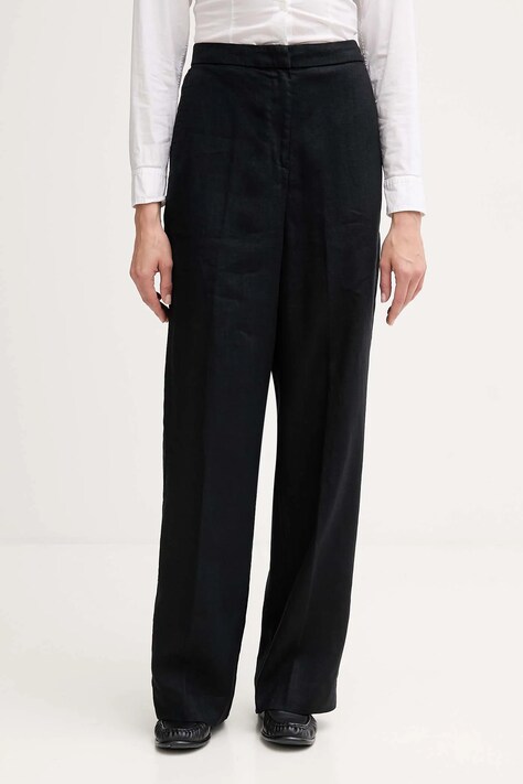 Tommy Hilfiger pantaloni din in culoarea negru, lat, high waist, WW0WW46823