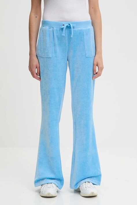 Juicy Couture spodnie dresowe welurowe CAISA LOW RISE PANT damskie kolor niebieski gładkie JCSEBJ008