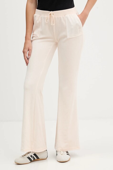 Juicy Couture spodnie dresowe welurowe CAISA LOW RISE PANT damskie kolor beżowy gładkie JCSEBJ008G