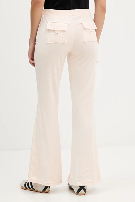 Juicy Couture spodnie dresowe welurowe CAISA LOW RISE PANT damskie kolor beżowy gładkie JCSEBJ008G