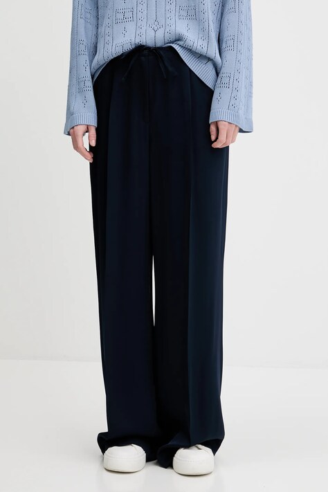 Tommy Hilfiger pantaloni culoarea bleumarin, lat, high waist, WW0WW47171
