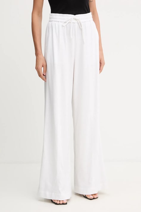 Штани з домішкою льону Gestuz колір білий прямі висока посадка 10910517