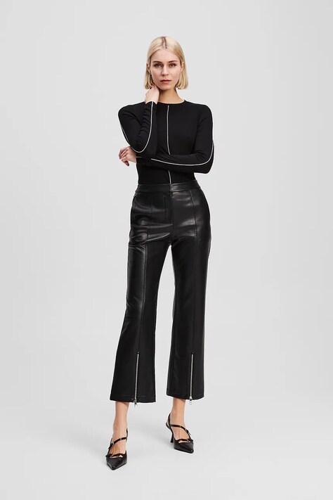 Karl Lagerfeld spodnie damskie kolor czarny dzwony high waist A3W10091