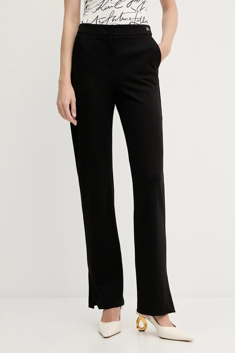 Karl Lagerfeld spodnie damskie kolor czarny proste high waist A3W10095