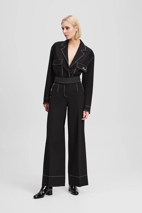 Karl Lagerfeld spodnie damskie kolor czarny szerokie high waist A3W10096